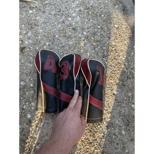 Vintage Golf Wood Headcovers Set 1-3-4 Black & Red Leatherette – 1960s Style